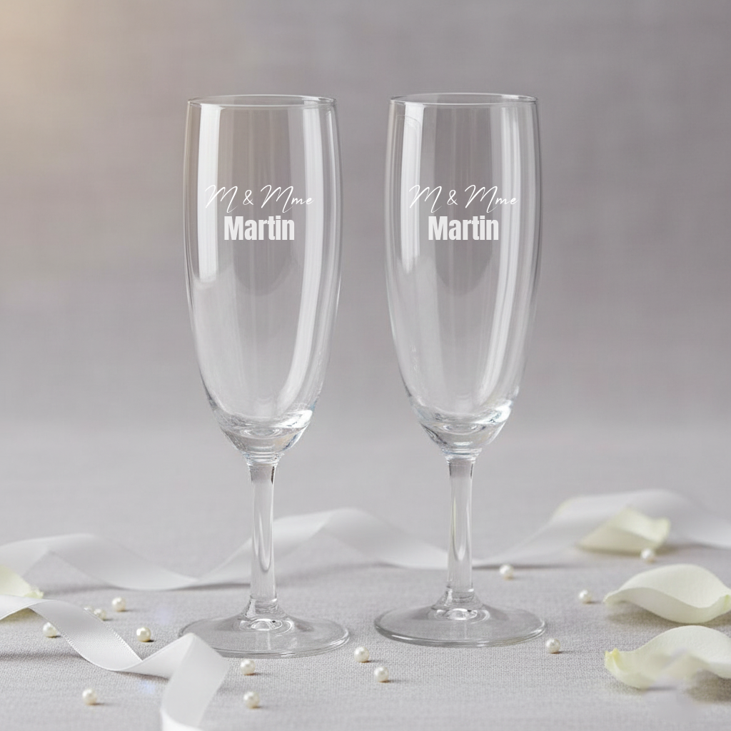 Flûtes M & Mme – Coupes à champagne personnalisées (Lot de 2)